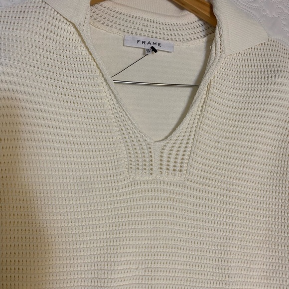 FRAME Ivory Crochet Long Sleeve Collared V-Neck Side Slit Maxi Dress - Picture 12 of 13